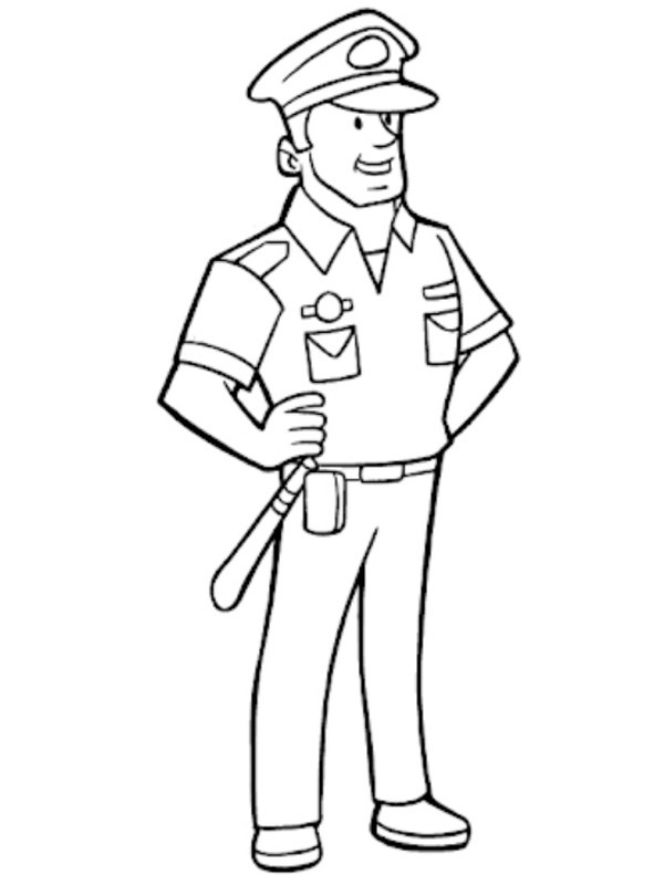 Online coloring book: Coloring book of cheerful policeman on duty